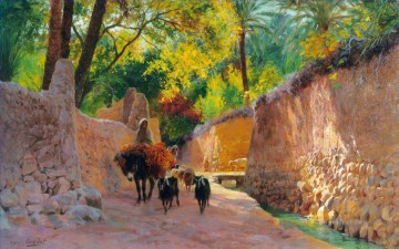 Eugenio Girardet Painting - Sur le chemin du marche Eugene Girardet Orientalista